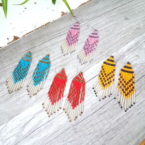 Vibrant Beaded Fringe Earrings Assorted, 3"